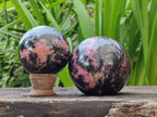 Polished Rhodonite Spheres x 2 From Ambindavato, Madagascar - Toprock Gemstones and Minerals 
