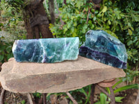 Polished On One Side Watermelon Fluorite Slices x 2 From Uis, Namibia