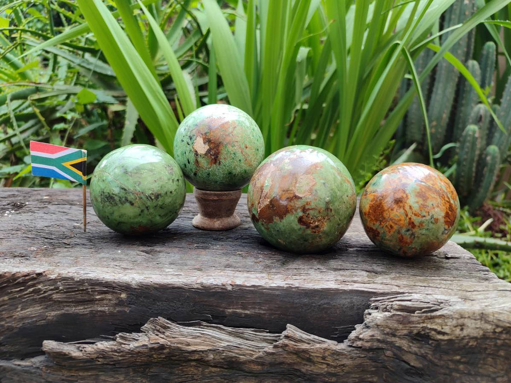 Polished Green Chrysoprase Spheres x 4 From Madagascar - Toprock Gemstones and Minerals 