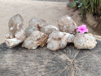 Natural Smokey Phantom Quartz Clusters x 6 From Luena, Congo