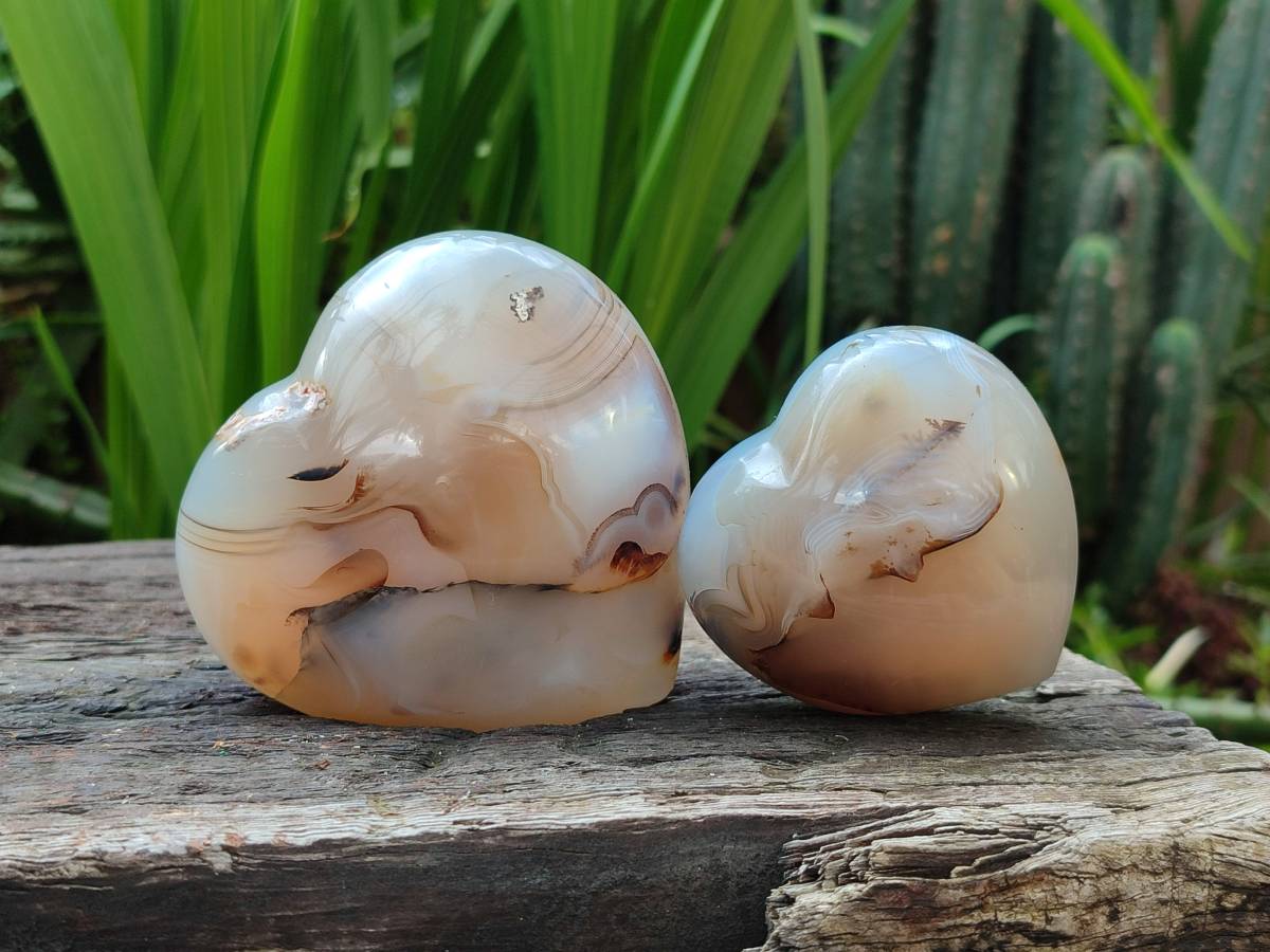 Polished Banded Agate Hearts x 6 From Madagascar - Toprock Gemstones and Minerals 