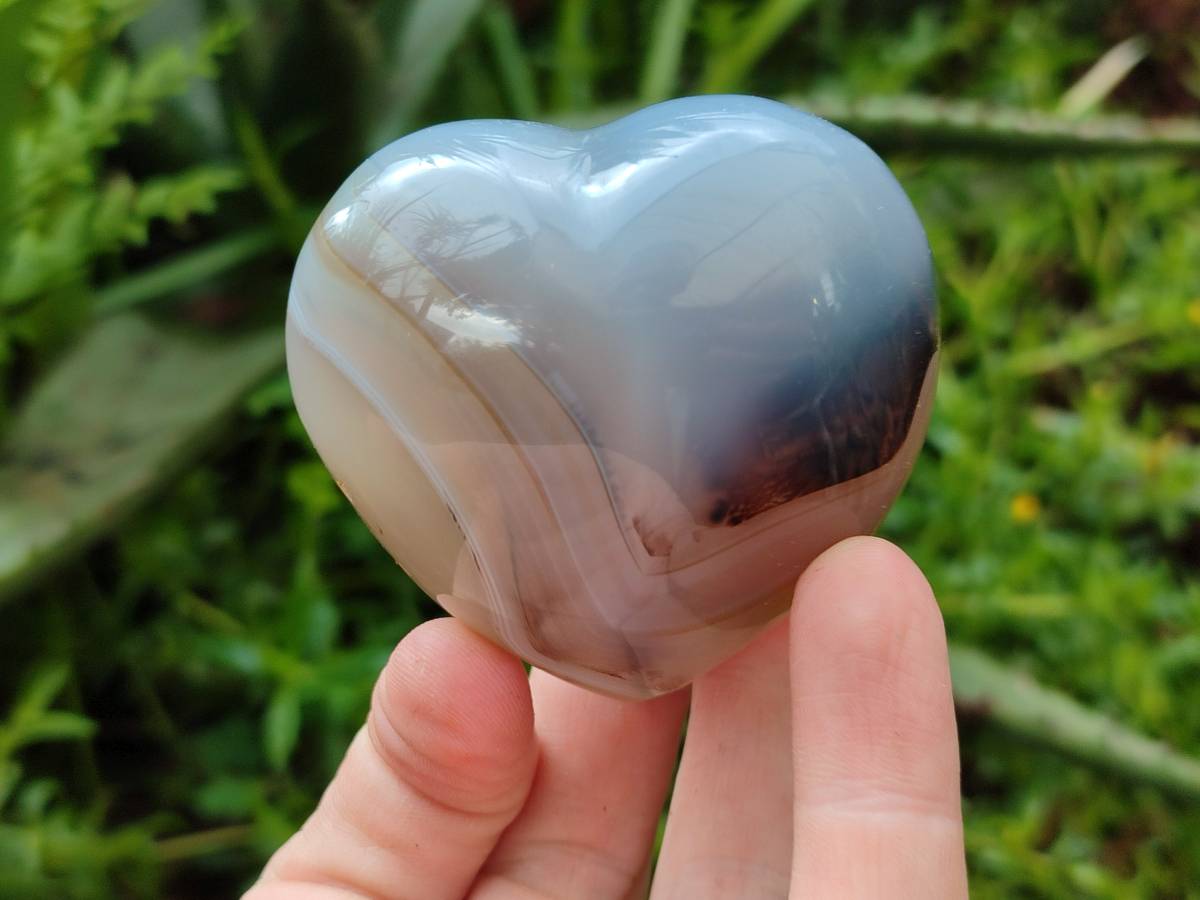 Polished Banded Agate Hearts x 6 From Madagascar - Toprock Gemstones and Minerals 