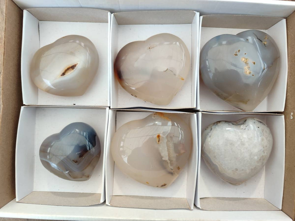 Polished Banded Agate Hearts x 6 From Madagascar - Toprock Gemstones and Minerals 