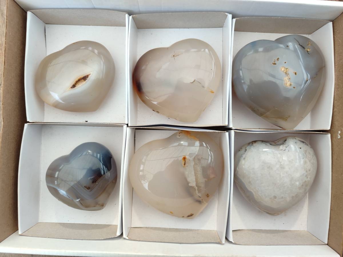 Polished Banded Agate Hearts x 6 From Madagascar - Toprock Gemstones and Minerals 