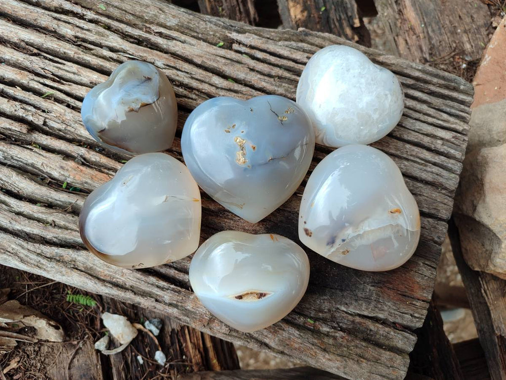 Polished Banded Agate Hearts x 6 From Madagascar - Toprock Gemstones and Minerals 