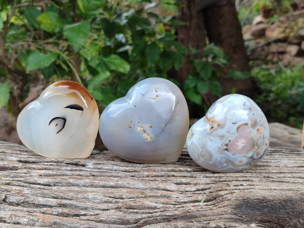 Polished Banded Agate Hearts x 6 From Madagascar - Toprock Gemstones and Minerals 