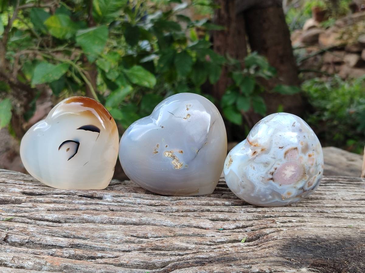 Polished Banded Agate Hearts x 6 From Madagascar - Toprock Gemstones and Minerals 