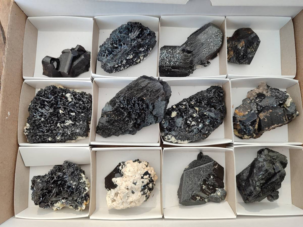Natural Schorl Black Tourmaline Specimens x 12 From Erongo, Namibia - Toprock Gemstones and Minerals 