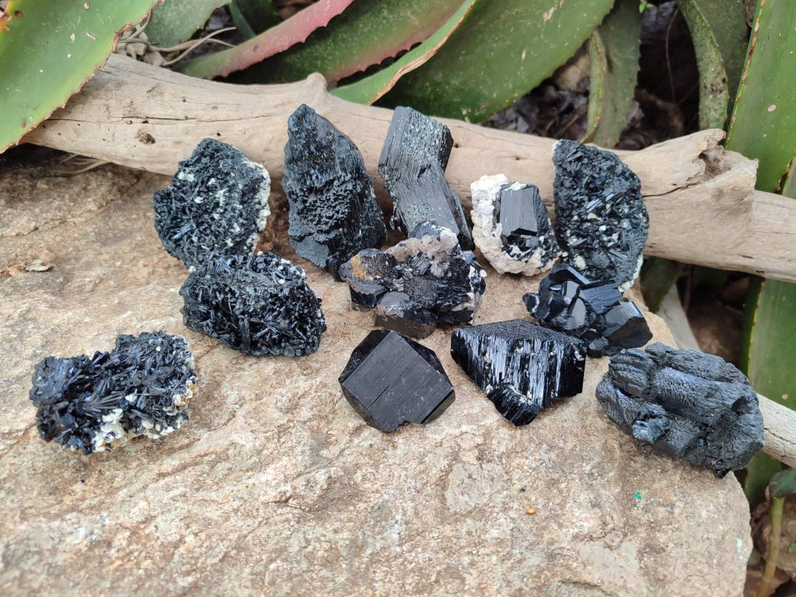 Natural Schorl Black Tourmaline Specimens x 12 From Erongo, Namibia - Toprock Gemstones and Minerals 
