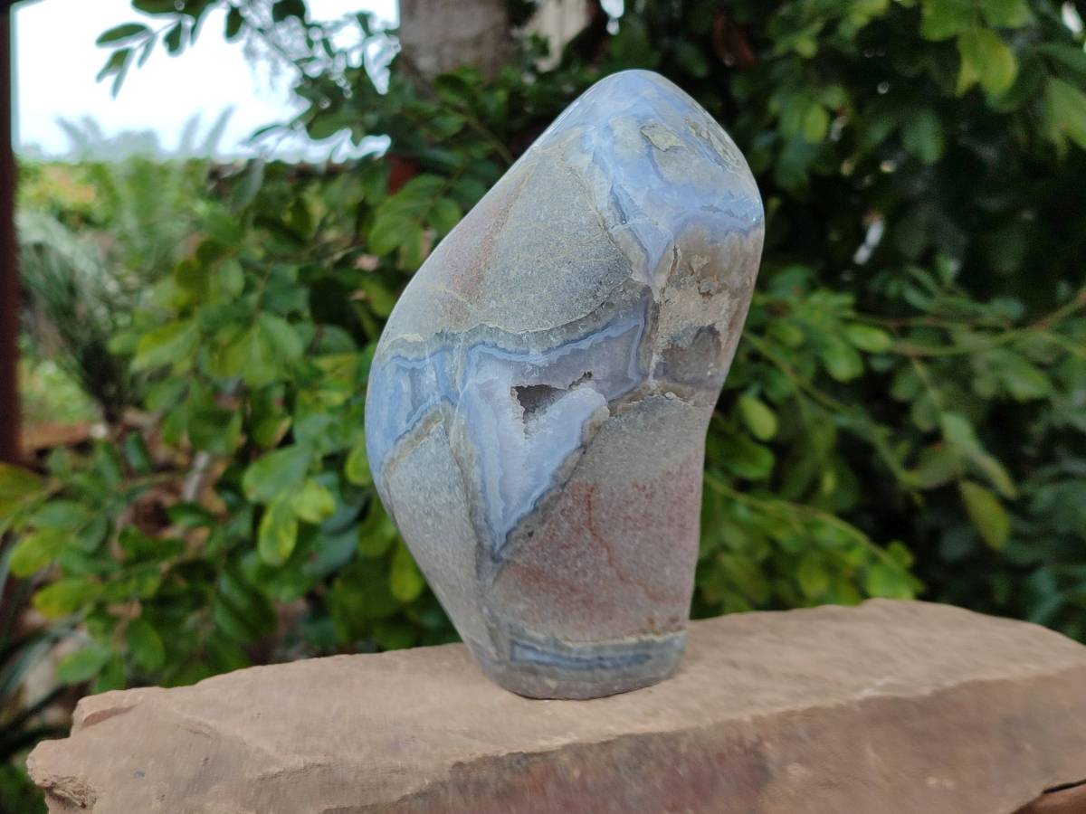 Polished Blue Lace Agate Standing Free Form x 1 From Nsanje, Malawi - Toprock Gemstones and Minerals 
