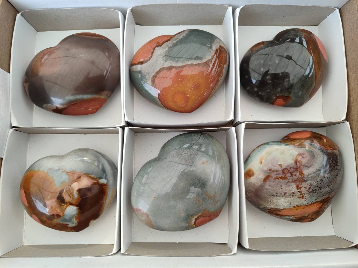 Polished Polychrome Jasper Hearts x 6 From NW Coast, Madagascar - Toprock Gemstones and Minerals 