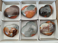 Polished Polychrome Jasper Hearts x 6 From NW Coast, Madagascar