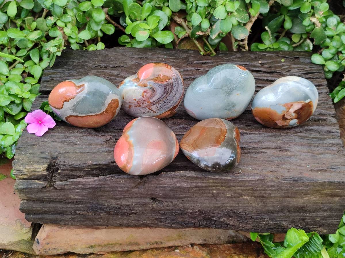 Polished Polychrome Jasper Hearts x 6 From NW Coast, Madagascar - Toprock Gemstones and Minerals 
