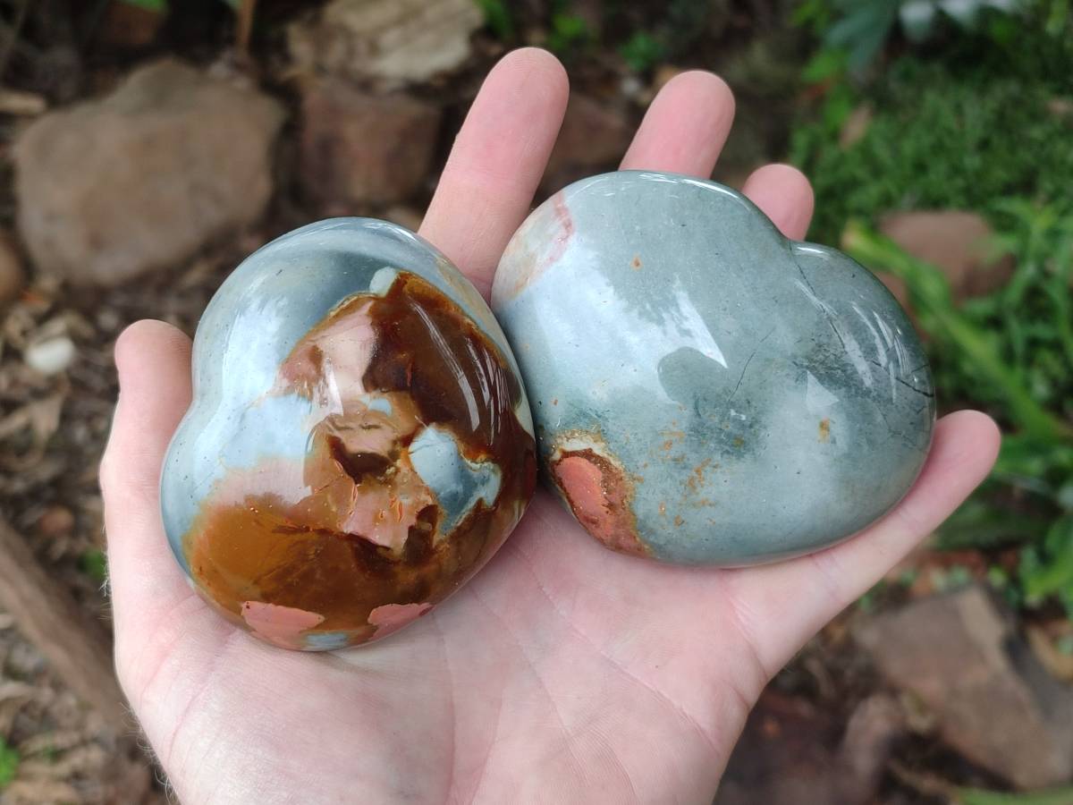 Polished Polychrome Jasper Hearts x 6 From NW Coast, Madagascar - Toprock Gemstones and Minerals 