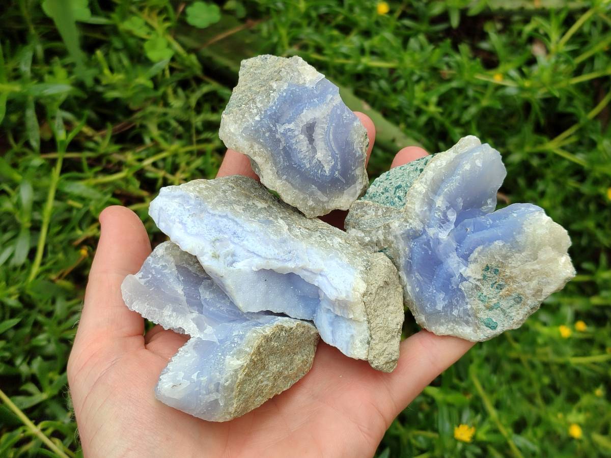 Natural Blue Lace Agate Geode Specimens x 12 From Nsanje, Malawi - Toprock Gemstones and Minerals 