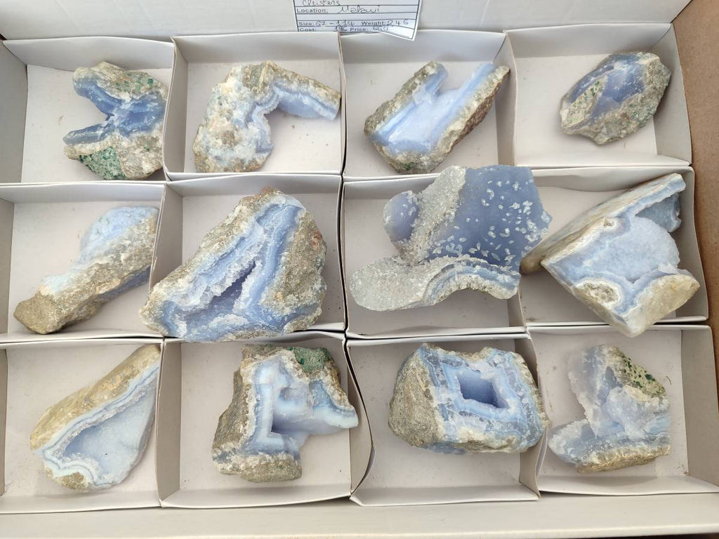 Natural Blue Lace Agate Geode Specimens x 12 From Nsanje, Malawi - Toprock Gemstones and Minerals 