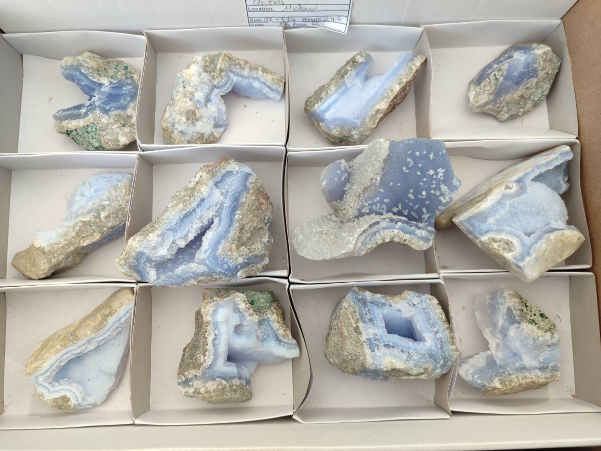 Natural Blue Lace Agate Geode Specimens x 12 From Nsanje, Malawi - Toprock Gemstones and Minerals 
