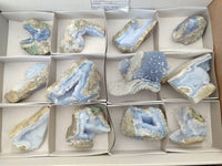 Natural Blue Lace Agate Geode Specimens x 12 From Nsanje, Malawi