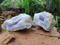 Natural Blue Lace Agate Geode Specimens x 12 From Nsanje, Malawi