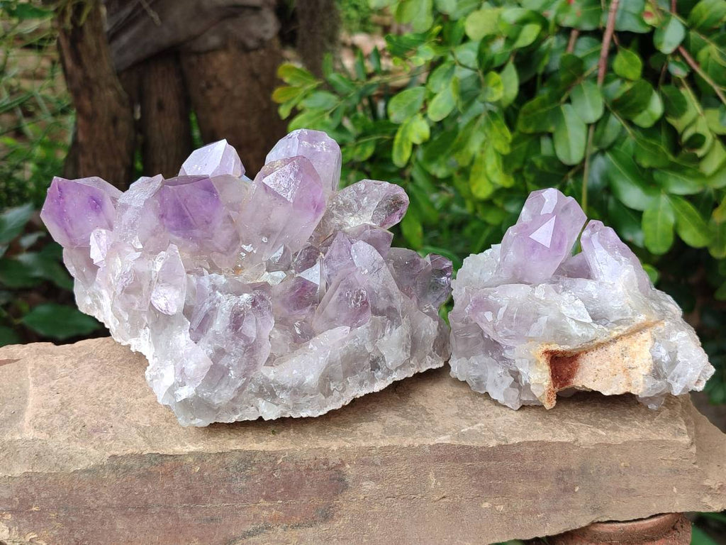 Natural Jacaranda Amethyst Quartz Crystal Clusters x 2 From Mumbwa, Zambia - Toprock Gemstones and Minerals 