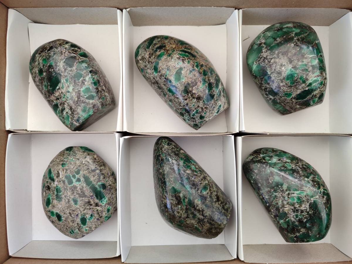 Polished Emerald Mica 'Mutokolite' Standing Free Forms x 6 From Mutoko, Zimbabwe - Toprock Gemstones and Minerals 