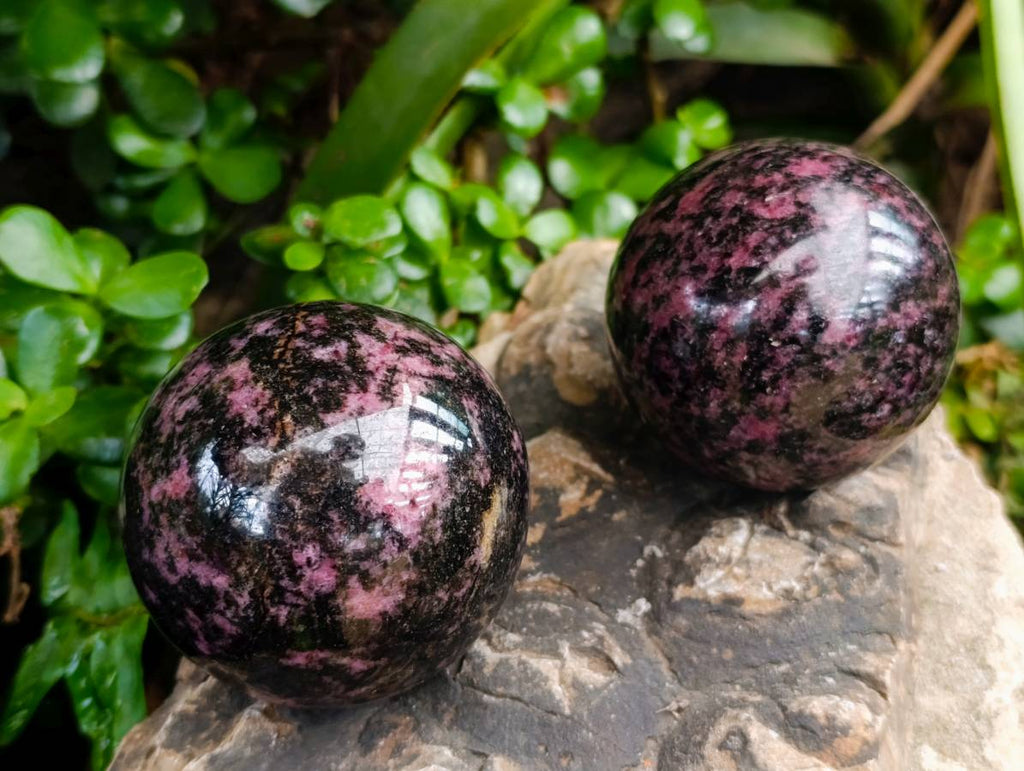 Polished Rhodonite Spheres x 3 From Ambindavato, Madagascar - Toprock Gemstones and Minerals 