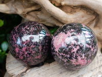 Polished Rhodonite Spheres x 3 From Ambindavato, Madagascar