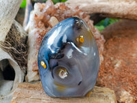 Polished Dendritic Agate Standing Free Forms x 3 From Moralambo, Madagascar