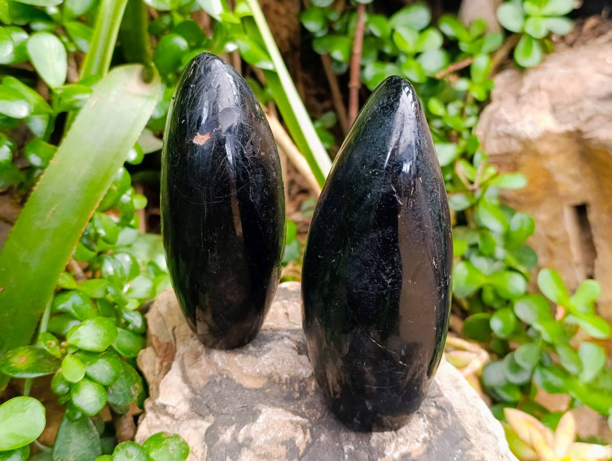 Polished Black Tourmaline Standing Free Forms x 2 From Madagascar - Toprock Gemstones and Minerals 