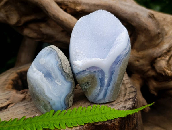 Polished Blue Lace Agate Standing Free Forms x 7 From Nsanje, Malawi