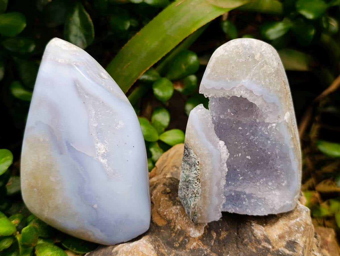 Polished Blue Lace Agate Standing Free Forms x 7 From Nsanje, Malawi - Toprock Gemstones and Minerals 