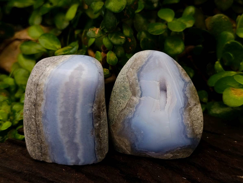Polished Blue Lace Agate Standing Free Forms x 7 From Nsanje, Malawi - Toprock Gemstones and Minerals 