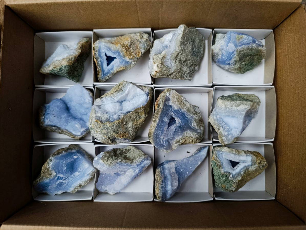 Natural Blue Lace Agate Specimens x 12 From Nsanje, Malawi - Toprock Gemstones and Minerals 