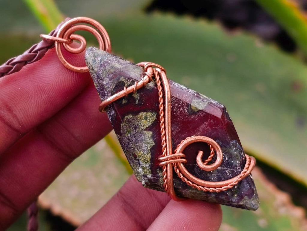Hand Made Bastite Copper Wire Wrapped Pendants -Sold Per Item- From South Africa - Toprock Gemstones and Minerals 