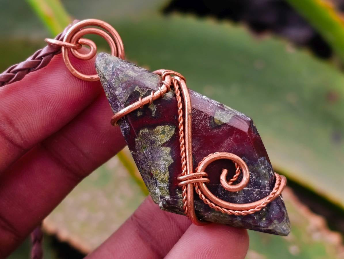 Hand Made Bastite Copper Wire Wrapped Pendants -Sold Per Item- From South Africa - Toprock Gemstones and Minerals 