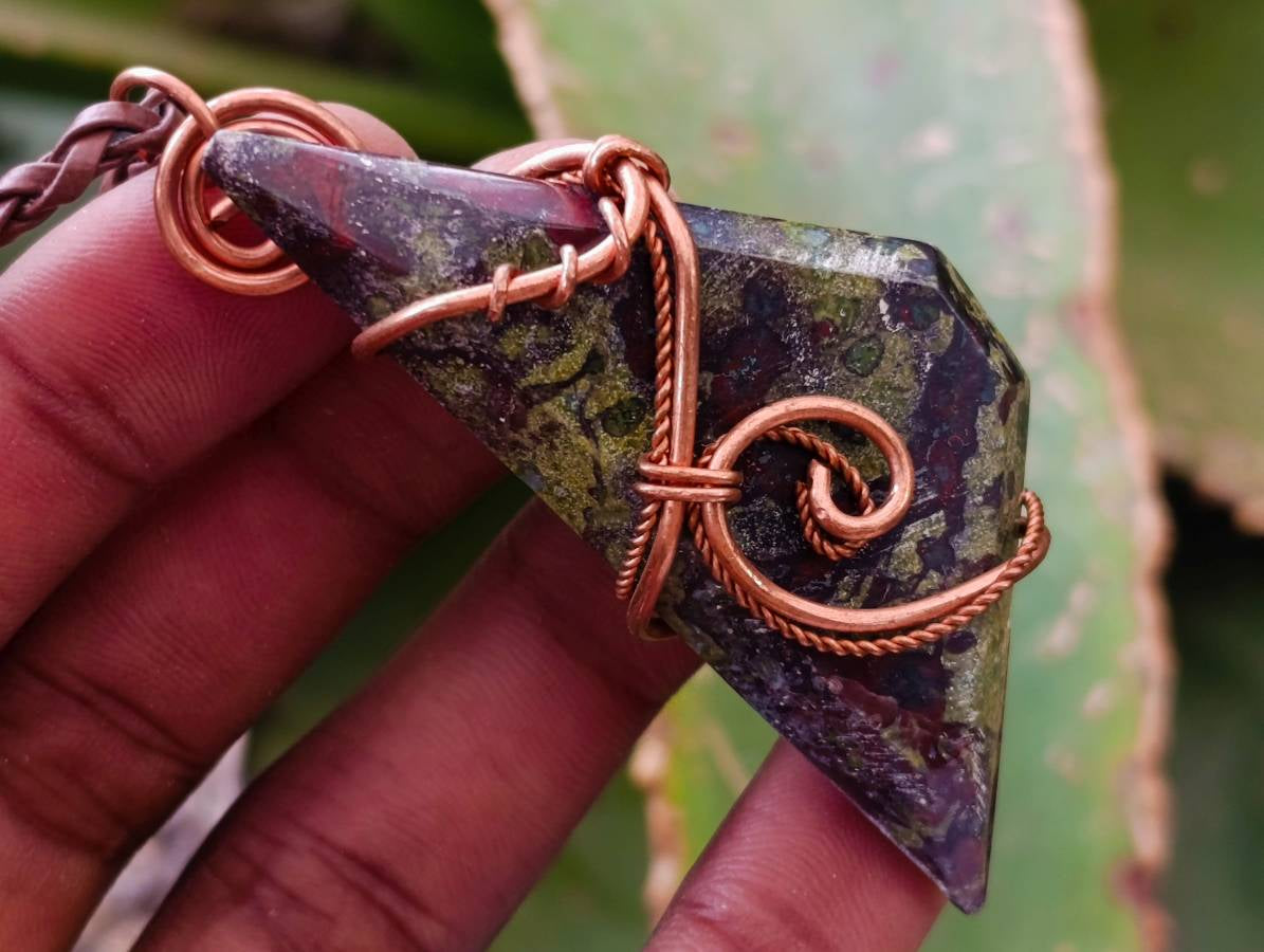 Hand Made Bastite Copper Wire Wrapped Pendants -Sold Per Item- From South Africa - Toprock Gemstones and Minerals 