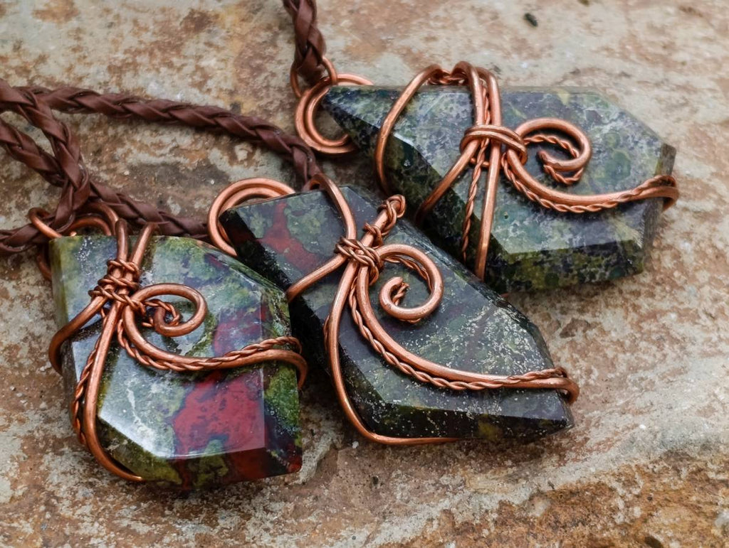 Hand Made Bastite Copper Wire Wrapped Pendants -Sold Per Item- From South Africa - Toprock Gemstones and Minerals 