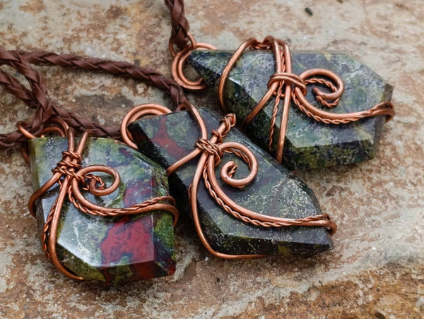 Hand Made Bastite Copper Wire Wrapped Pendants -Sold Per Item- From South Africa