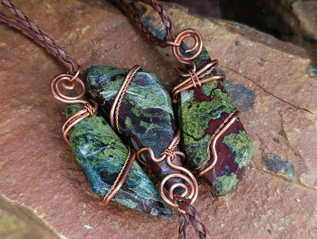 Hand Made Bastite Copper Wire Wrapped Pendants -Sold Per Item- From South Africa - Toprock Gemstones and Minerals 