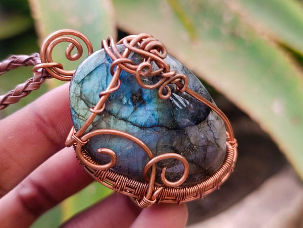 Hand Made Labradorite Copper Wire Wrapped Stone Pendants -Sold Per Item- From South Africa