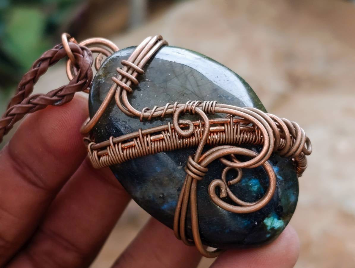 Hand Made Labradorite Copper Wire Wrapped Stone Pendants -Sold Per Item- From South Africa - Toprock Gemstones and Minerals 