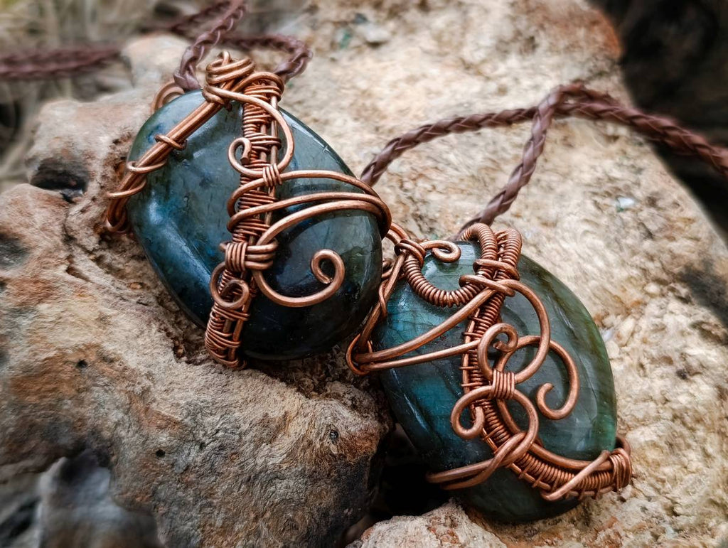 Hand Made Labradorite Copper Wire Wrapped Stone Pendants -Sold Per Item- From South Africa - Toprock Gemstones and Minerals 