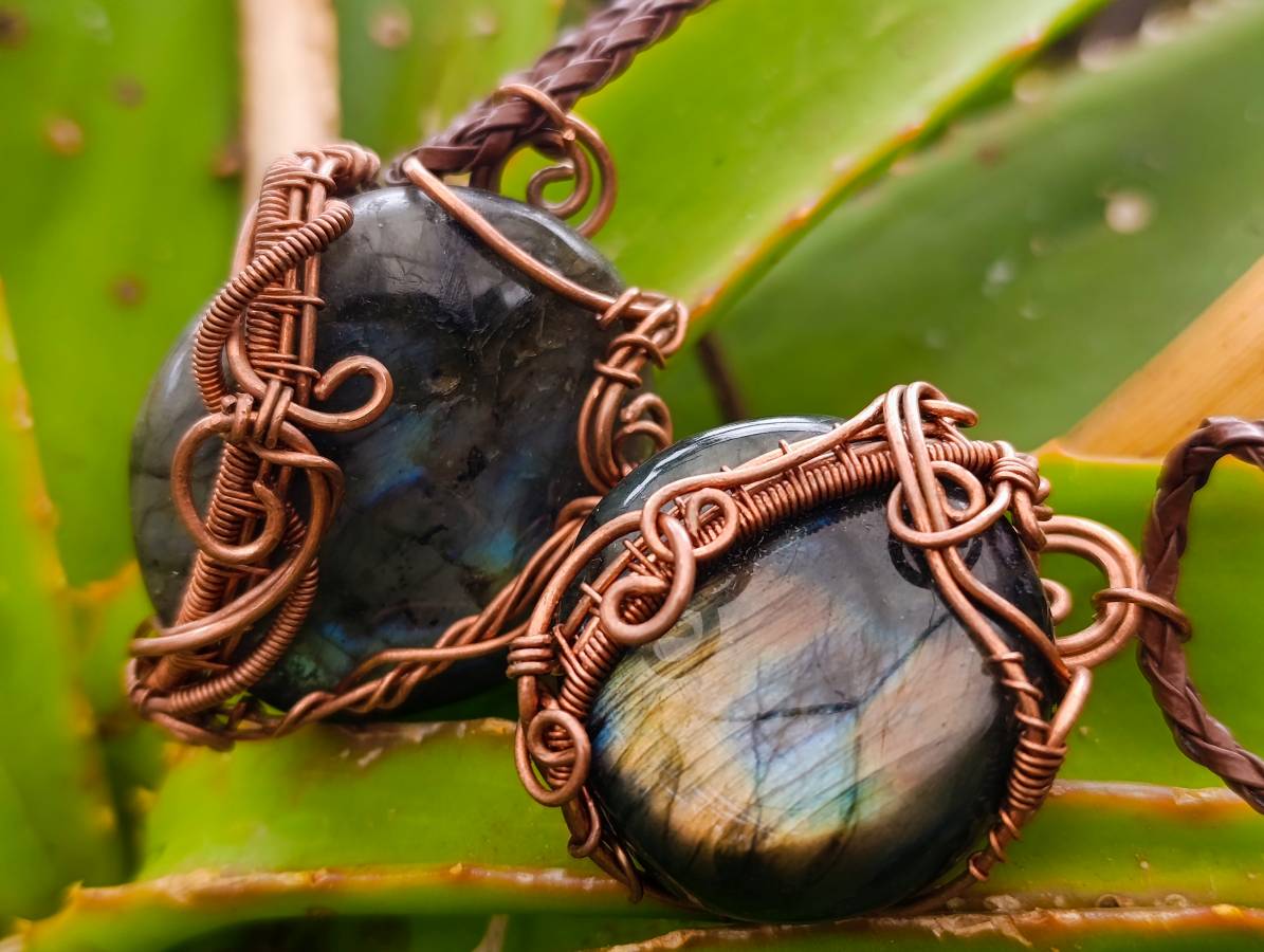Hand Made Labradorite Copper Wire Wrapped Stone Pendants -Sold Per Item- From South Africa - Toprock Gemstones and Minerals 