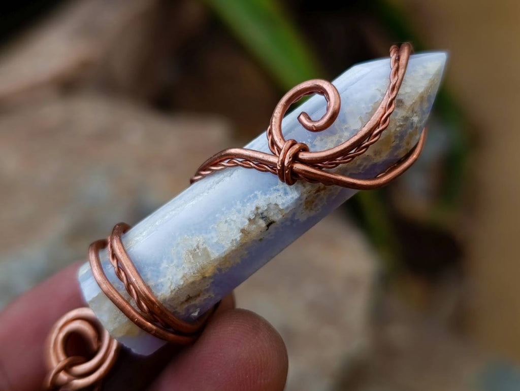 Hand Made Blue Lace Agate Copper Wire Wrapped Stone Pendants -Sold Per Item- From South Africa - Toprock Gemstones and Minerals 