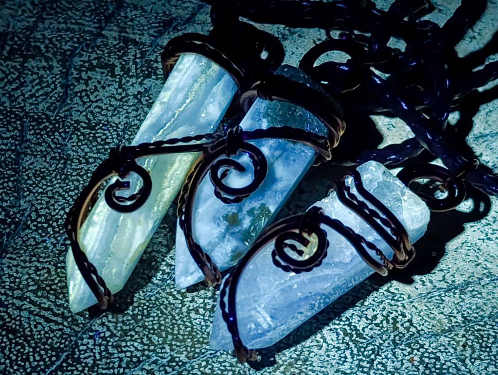 Hand Made Blue Lace Agate Copper Wire Wrapped Stone Pendants -Sold Per Item- From South Africa - Toprock Gemstones and Minerals 