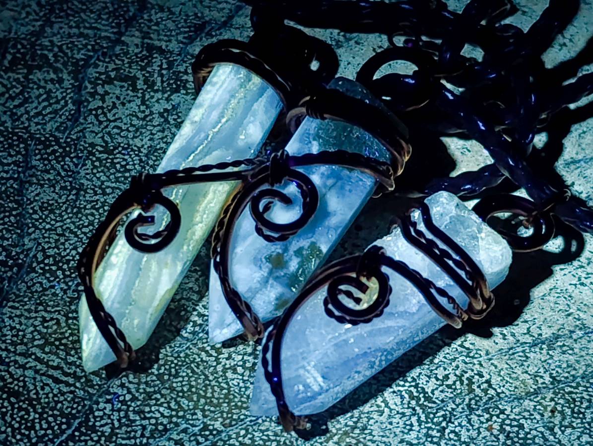 Hand Made Blue Lace Agate Copper Wire Wrapped Stone Pendants -Sold Per Item- From South Africa - Toprock Gemstones and Minerals 