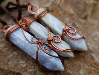 Hand Made Blue Lace Agate Copper Wire Wrapped Stone Pendants -Sold Per Item- From South Africa