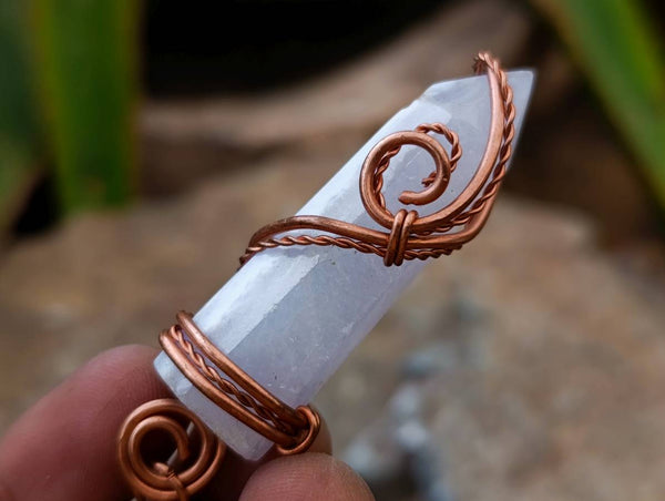 Hand Made Blue Lace Agate Copper Wire Wrapped Stone Pendants -Sold Per Item- From South Africa