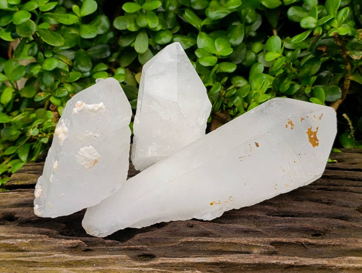Natural Icy Etched Quartz Crystals x 3 From Madagascar - Toprock Gemstones and Minerals 