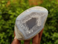 Polished Blue Lace Agate Standing Free Forms x 3 From Nsanje, Malawi